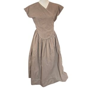 Tory Burch Poplin Midi Wrap Dress Taupe Brown Size 4 Cotton Pockets Minimalist
